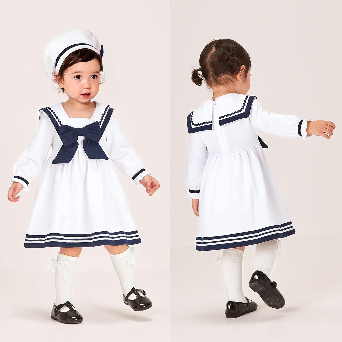 Baby Toddler Girl Nautical Sailor Dress with Hat 100% Cotton Outfit 0-4T