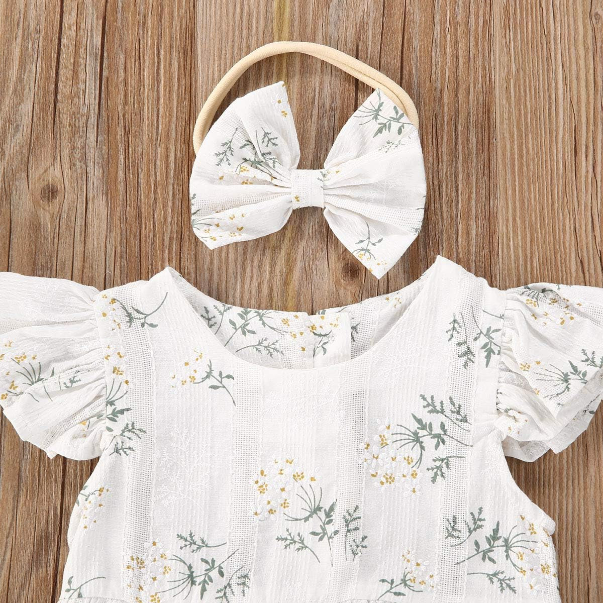 Newborn Baby Girl Romper Floral Ruffle Sleeveless Jumpsuit Cotton Bodysuit with Headband Summer Clothes Outfit