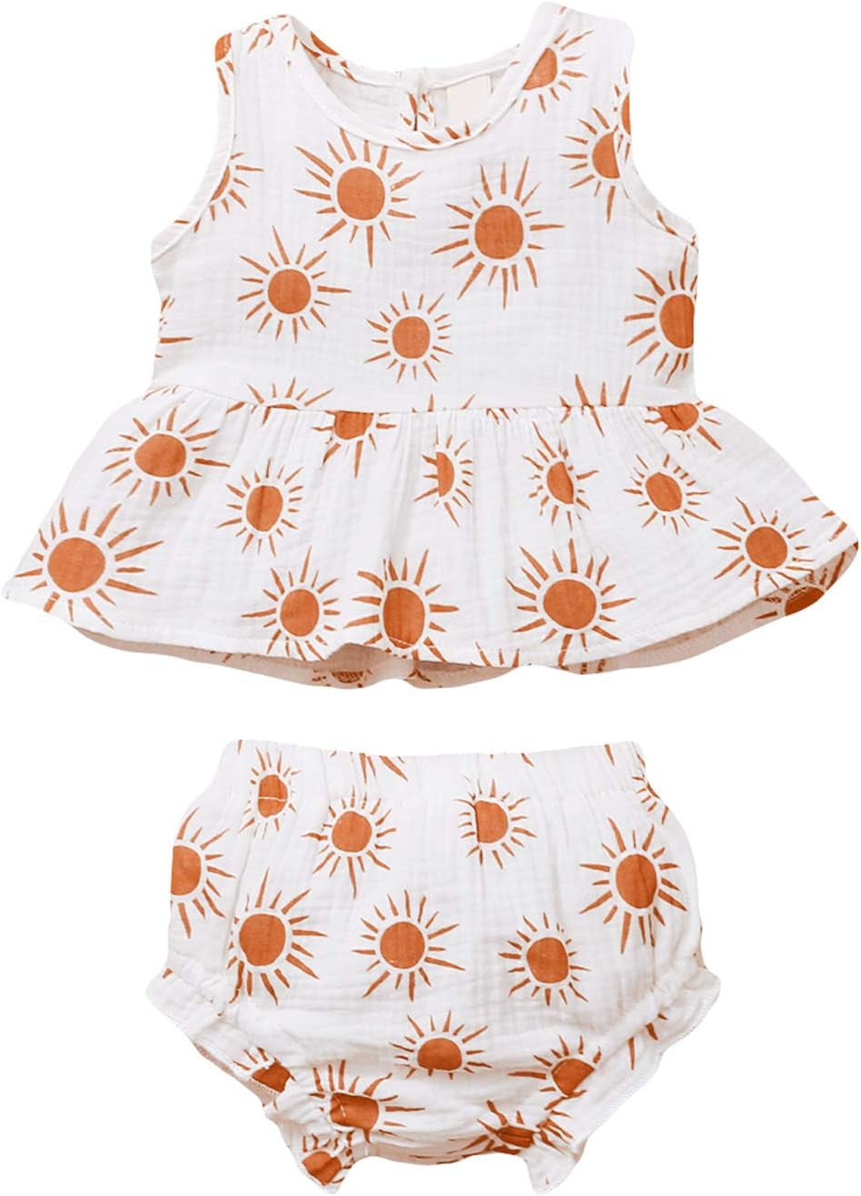 Toddler Baby Girl Cotton Linen Clothes Set,Daisy/Sun Printed Ruffled Hem Tank Tops Shorts Set 2Pcs Summer Outfits