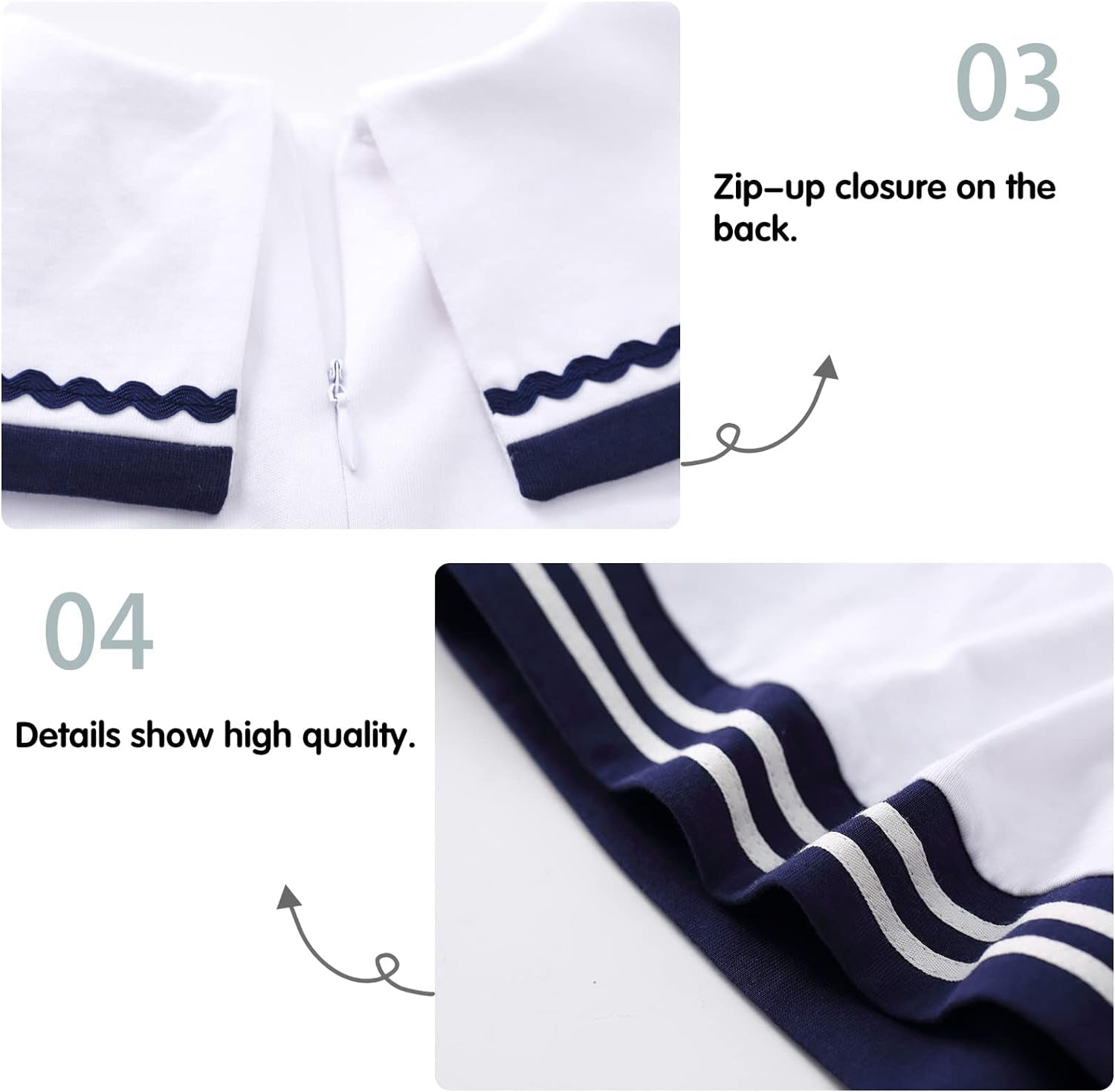 Baby Toddler Girl Nautical Sailor Dress with Hat 100% Cotton Outfit 0-4T