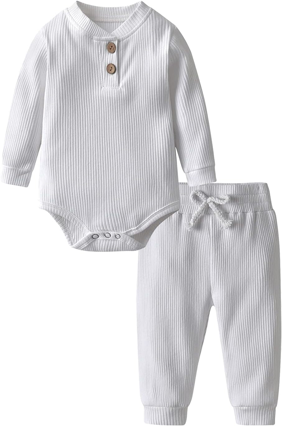 Newborn Baby Boy Girl Clothes Ribbed Cotton Long Sleeve Romper and Pants Outfits Set