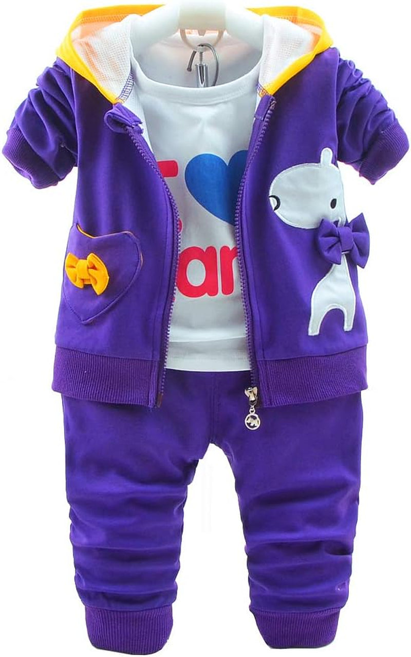 6M-4Y 3Pcs Baby Girl Casual Hoodie Jacket Cotton T-Shirt Pants Sweater