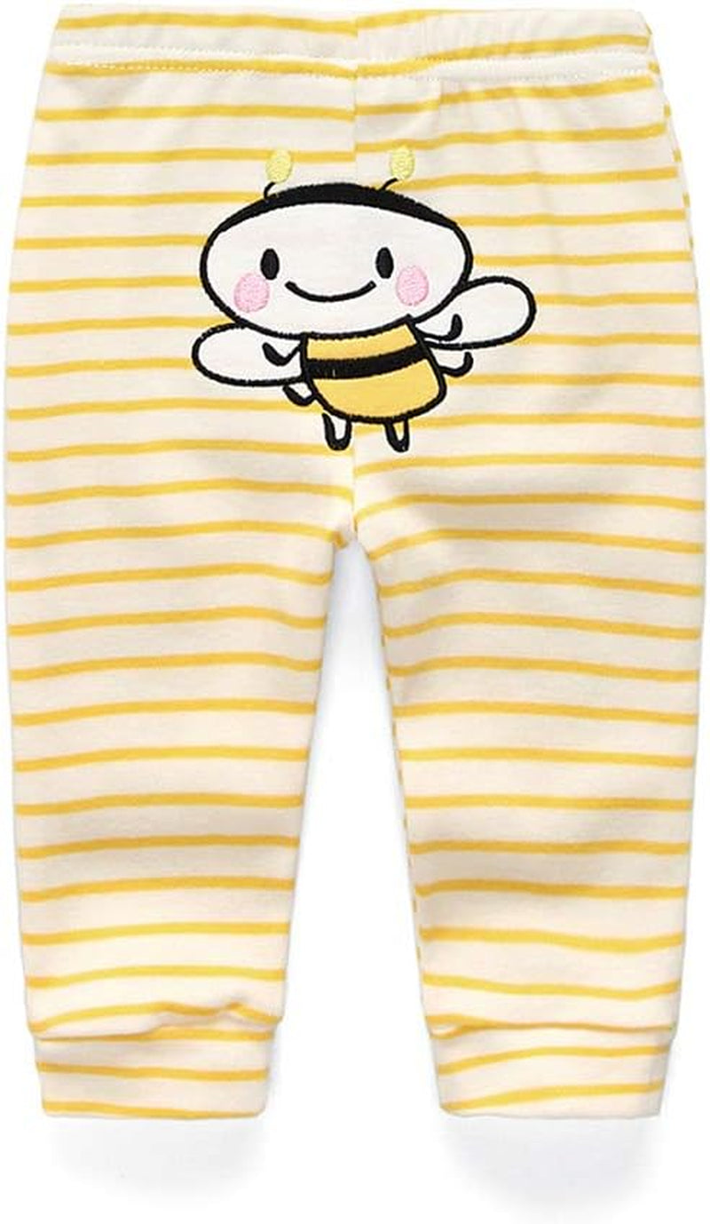 Unisex Newborn Baby Cotton 4-Pack Pants Embroidery Pringting Casual Leggings 0-24 Months for Boys and Girls