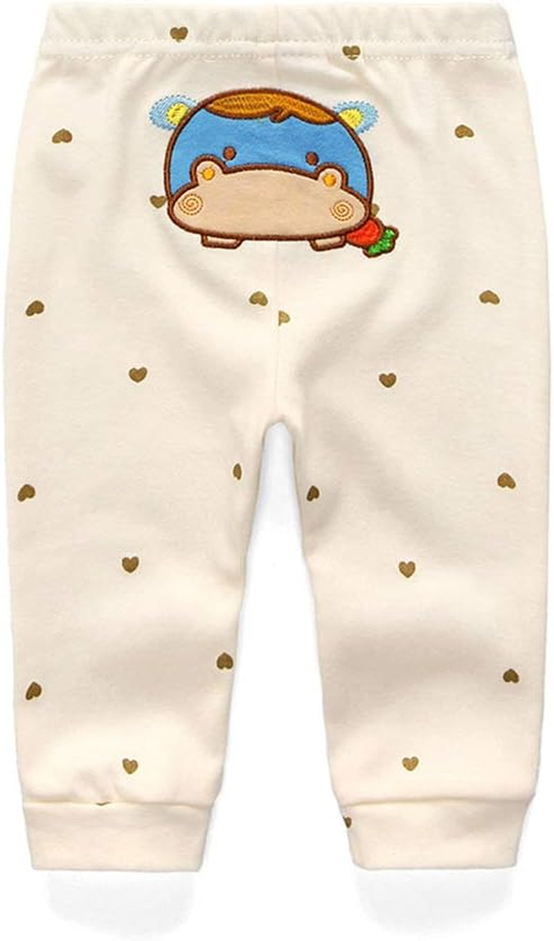 Unisex Newborn Baby Cotton 4-Pack Pants Embroidery Pringting Casual Leggings 0-24 Months for Boys and Girls